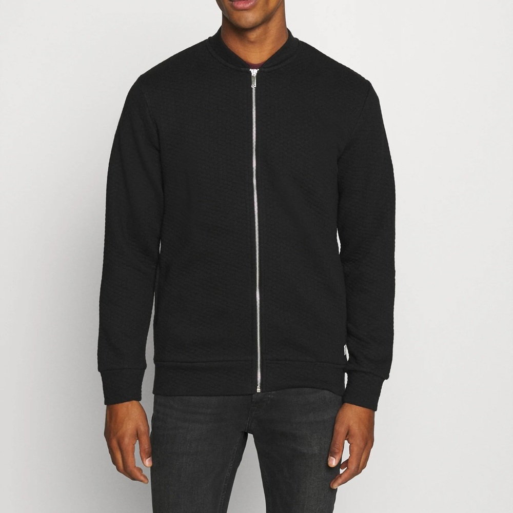 Jack & Jones Zipup Baseball Sweater in Black (S)